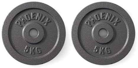 Phoenix Fitness Cast Iron Weight Plates - 1-Inch Free Weight Plate for Barbell Dumbbell Bars, Weightlifting & Strength Training at Home Gym - Pair, 5kg