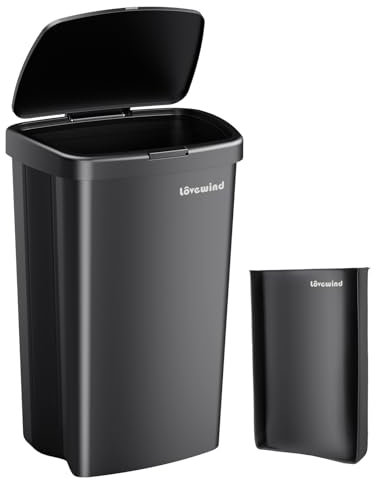 Lovewind Poubelle de Cuisine 45L, Poubelle en Plastique, Poubelle Noire avec Couvercle Ouvert par Presse et Rangement Pliable, pour Cuisine intérieure, Maison, Cour