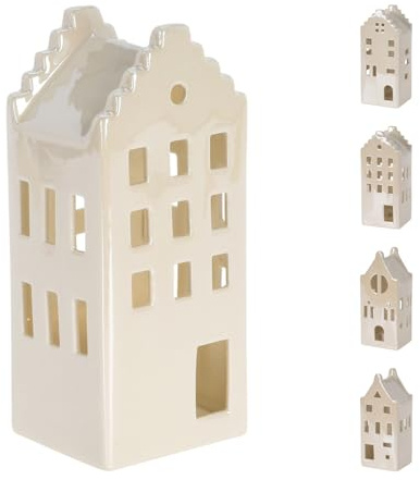 15cm - White Ceramic LED Christmas House | Light Up Christmas House Ornament Festive Decoration | Christmas Village Light Up House ~ Design Varies One Supplied