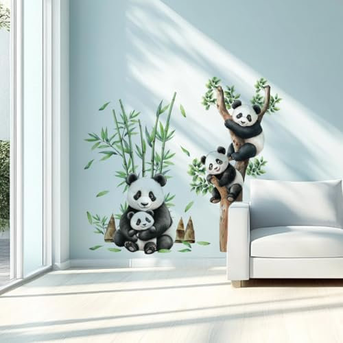 GOMAKERER 2 feuille Autocollants Muraux Panda de Dessin Animé 2 style Autocollants Décoratifs en Bambou pour Animaux Autocollants Muraux Amovibles à Décoller et à Coller pour Chambre D'Enfant Classe