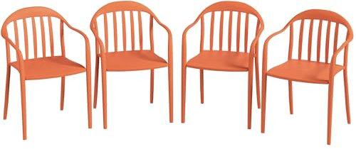 Outsunny Gartenstuhl 4er Set wetterfest Gartenstühle aus Kunststoff Stapelstuhl mit Armlehne Rückenlehne stapelbar Terrassenstuhl bis 120 kg belastbar Gartenmöbel für Hinterhof, Garten, Balkon Rot