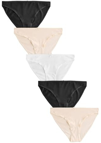 NEXT Damen Slips mit hohem Baumwollanteil und hohem Beinausschnitt, 5er-Pack Black/Pastel Rose Nude/White 40