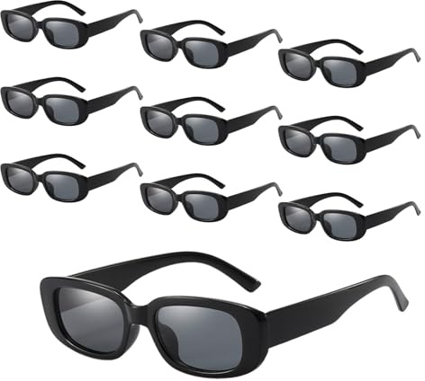 POPAPIE 10 Stück Klassisch Vintage Brille,Vintage Rechteckige Sonnenbrille Set,UV Schutz Sunglasses,Schwarz Sonnenbrillen für Sommer- und Strandpartys Geburtstagspartys für Frauen und Männer