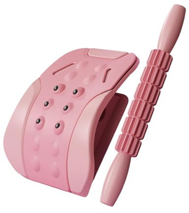 Ｚｉａｌｏｆｉ Rückenstrecker, Lendenwirbelstütze, Wirbelsäulenbrett, Nackenknacker für Auto, Arbeitsplatz, Fitnessstudio für Erwachsene, Rosa