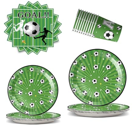 JSRHEEM Fußball Party Dekoration Essgeschirr Set - 50 Stücke, Fussball Teller und Becher Setinkl. Servietten, geeignet für 10 Personen - Fußball Geburtstagsparty Dekoration​(Football-2)