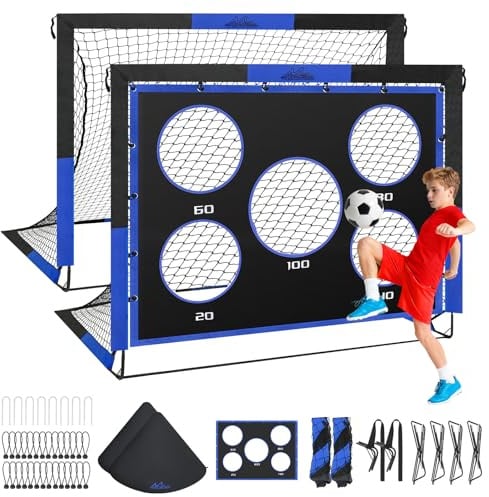 MoKo Fußballtore für den Garten, Großes Pop-up-Tornetz mit Zieltafel, Tragbare Fußballtrainingsausrüstung für Kinder zum Üben, Outdoor-Sportspiel