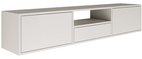 Selsey TV Lowboard - Weiß Farbe Moderne Fernseher Kommode 150 x 30 x 30 cm (BxTxH) TV Unterschrank für Wohnzimmer Schrank mit Klappen Push to Open Lowboard Hängend TV Cabinet Wandmontage