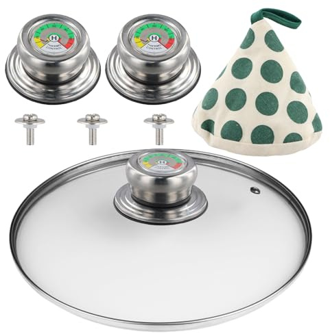 Rieoany 3 Pièces Poignées de Couvercle de Casserole avec Thermomètre, Bouton de Couvercle, Poignée Casserole Universelle, Bouton de Remplacement pour Poêles et Marmites à Soupe