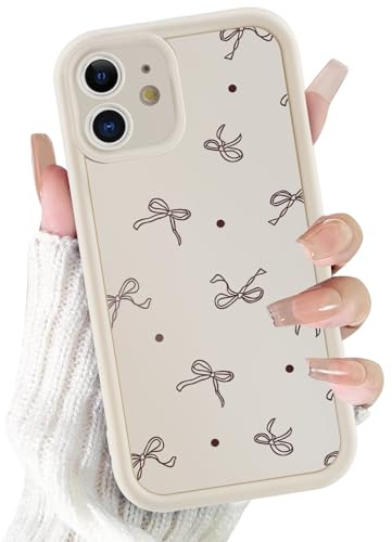 ZhuoFan Handyhülle für iPhone 12 hülle 6,1”, Aesthetic Schleife Muster Design Weiß Matte Cute Mädchen Frauen Schutzhülle Ultra Weich Silikon Dünn TPU Case Stoßfest Kameraschutz Bumper Cover, 02