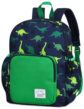 VASCHY Kinderrucksack Jungen, Klein Rucksack für Kleinkind 2-4 Jahren, Mini Schultasche mit Brustgurt für Kindergarten, Kita, Reisen, Grüne Dinosaurier