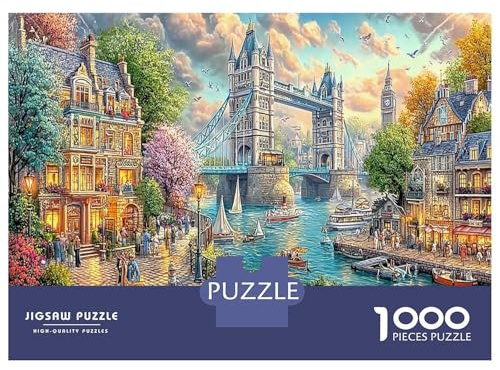 Londoner Brücke Sonne 1000 Stück Premium-Papierpuzzles Zur Mentalen Entspannung Und Kreativität Tower Bridge Fluss als Office Break Puzzle Geschenkidee 38x26cm/1000pcs