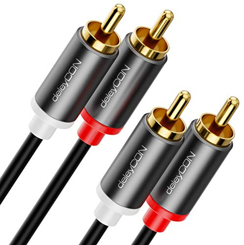 deleyCON 4 m RCA Cable RCA HiFi Audio Cable Audio Cable Gold-Plated Metal Connectors for Home Cinema Stereo System Amplifier HiFi Receiver Blu-Ray Player (Extra Thin & Flexible)