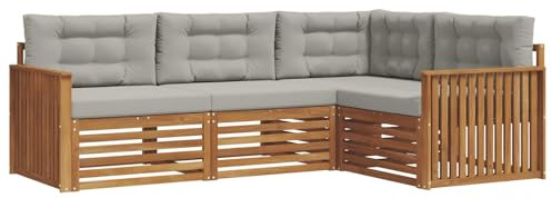 vidaXL Outdoor-Sofagarnitur mit Kissen 4 pcs Natürlich und Hellgrau, Moderne Garten-Sofa-Ecke, haltbare Lounge-Möbel für draußen, gemütliche Terrasse-Sitzgelegenheiten