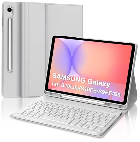 Keyboard Case for Samsung Galaxy Tab S10 Lite S10 FE 2025/S9 FE 2023 10.9 Inch, UK Layout Detachable Wireless Bluetooth Keyboard with Stand Cover for Samsung Galaxy Tab S9 11 Inch 2023, Light Gray