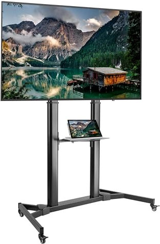 ProperAV Mobile TV Trolley Stand on Wheels 60'' 63'' 65 70'' 75'' 80'' 100'' Max Load 100kg Max VESA 1000x600