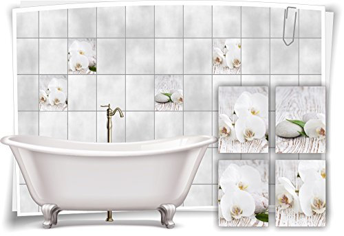 Medianlux Fliesenaufkleber Fliesenbild Blumen weiße Orchidee SPA Wellness Aufkleber Deko Bad Fliesen, 20x25cm fp5p4h-57508