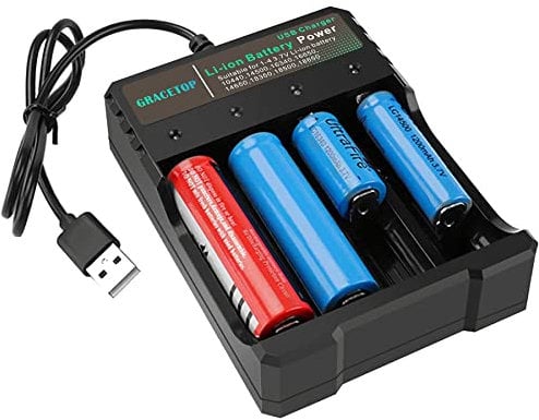 18650 Battery Charger 4-Bay 5V 2A for Rechargeable Batteries 3.7V Li-ion TR IMR 18650 14500 16340(RCR123) Red/Green Display (Not Battery)