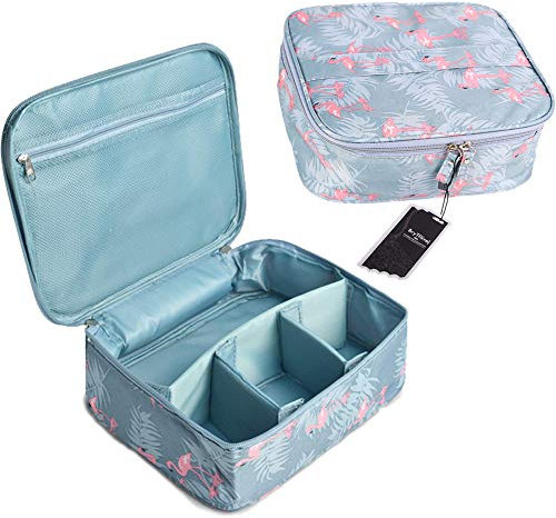 BryTravel Pliable Trousse de Toilette avec Crochet, Upgraded Trousse Maquillage de Voyage, Grande Capacité Etanche Cosmétique Sac Organisateur, pour Voyage Déplacement Gym Camping, Bleu Flamingo, M