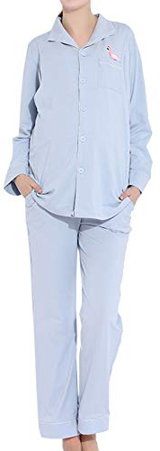 Elonglin Femmes Ensembles Pyjama de Maternit en Coton pour hpital Pyjama d'allaitement Enceintes et allaitantes Vtements de Nuit Maternit Chemise Nuit Grossesse Manches Longues Haut et Pantalon
