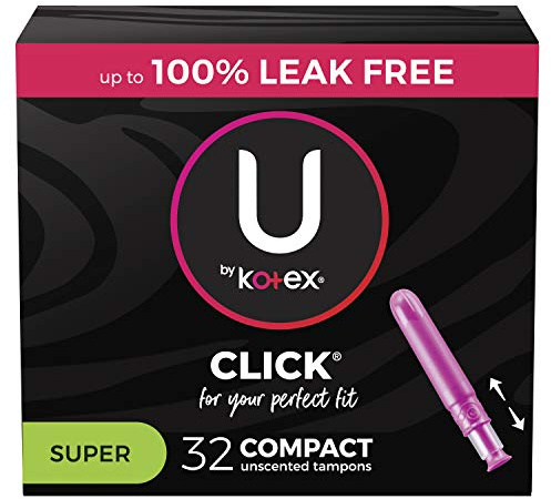 U by Kotex Click Compact Tampons, Super Absorbency, Unscented, 32 Count