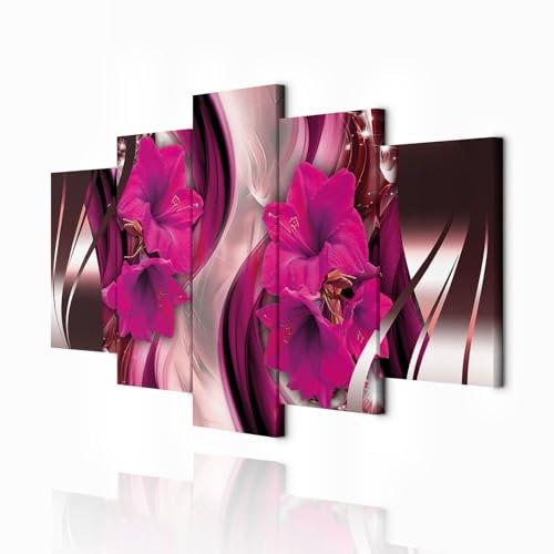 decomonkey Bilder Lilie Abstrakt 200x100 cm 5 Teilig Leinwandbilder Bild auf Leinwand Wandbild Kunstdruck Wanddeko Wand Wohnzimmer Wanddekoration Deko Blumen Ornament