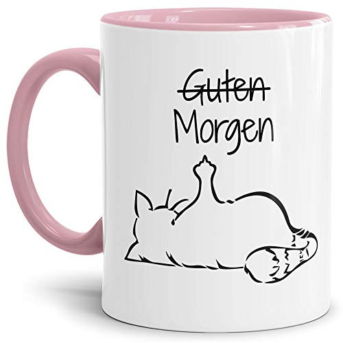 Tasse mit Spruch - Nö-Katze Guten Morgen - lustige Tasse für die Arbeit/Bürotasse/freche Tasse mit Katze/Geschenkidee lustig - Innen & Henkel Rosa