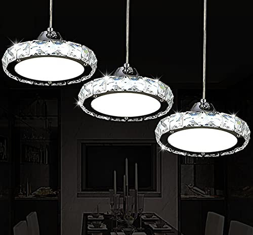Hängelampe LED Kristall Modern Esstischleuchte, Kreativ Rund Kristall Lampe, Pendelleuchte Esszimmer Rechteck LED Weißes Licht, Deckenbeleuchtung für Büro Küchen Wohnzimmer Kronleuchter 3-flammig 18cm