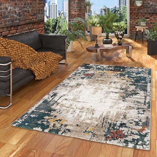 Pergamon Kurzflor Designer Teppich Maui Modern Petrol Mix Verlauf