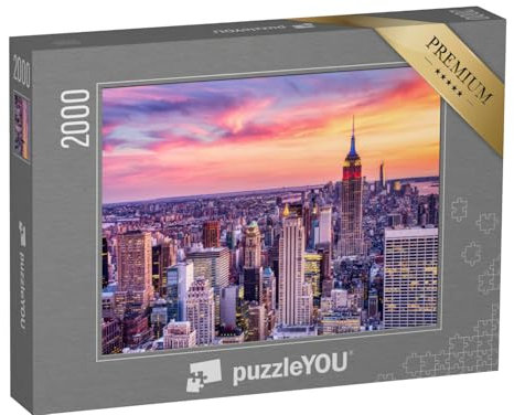 puzzleYOU: Puzzle 2000 Teile „New York City: Sonnenuntergang über Midtown aus der Luft betrachtet“ – aus der Puzzle-Kollektion USA