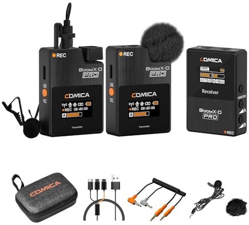 COMICA Wireless Microphone, BoomX-D PRO 2.4G Onboard Recording Wireless Lavalier Microphone with 2 Transmitters &1 Receiver, Lav Mic for Canon Nikon Sony DSLR Cameras, Smartphones,Live-streaming
