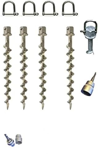 STABIELO 4 x Zeltheringe mit einem WURMSCHRAUBEN Gewinde mit Edelstahlschäkel 24 mm Ø + Tasche +Nussadapter