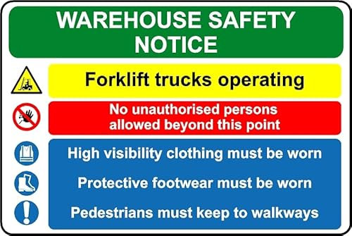Warehouse safety notice forklift trucks operating safety sign - 1mm Plastic sign (300mm x 200mm)