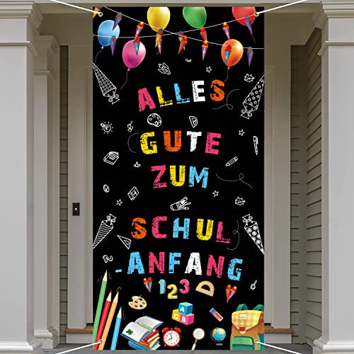 VICSOM Girlande Einschulung Banner Deko, Alles Gute Zum Schulanfang Banner Schwarz, Stoff Girlande Schulanfang Einschulung Banner Deko, Schuleinführung Hintergrund Deko Tür Schulkind Mädchen Jungen