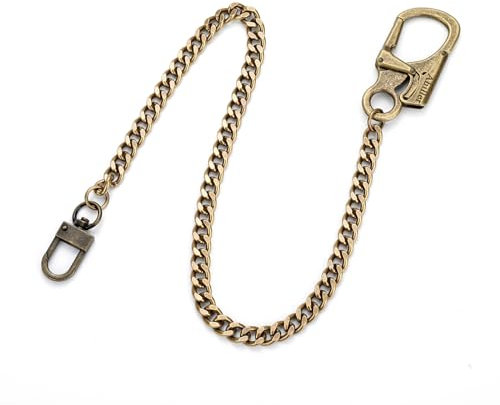 Ahiller Herren-Geldbörsenkette, Heavy Duty Schlüsselkette [Karabiner aus Legierung, Edelstahlkette], geeignet für Jeans, Brieftaschen, Taschen (1, Messing-P)