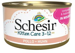 Schesir Cat Kitten Mousse Huhn - Kitten Nassfutter für Junge Katzen - Katzenfutter nass getreidefrei, mit viel Protein, Vitaminen & Mineralstoffen (24 x 85g Dose)