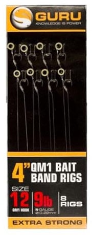 Korda Guru QM1 4 Bait Bands Hair Rigs Barbless | Pre-Tied Carp Fishing Rigs for Pellets, Wafters, and Boilies | Micro Bait Band for Quick Bait Changes | 10 Pack