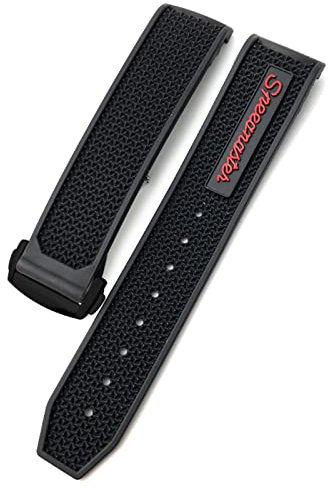 HAODEE Uhrenarmband für Omega Speedmaster, Edelstahl, Faltschließe, 20 mm, 21 mm, 22 mm, Gummi-Silikon-Armband (Farbe: Schwarz, Rot, Schwarz, Größe: 20 mm)