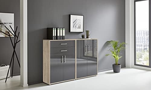 BMG Möbel Aktenschrank Office Edition Set 12, Büroschrank abschließbar mit Metallgriffen Made in Germany (Eiche Sonoma/Anthrazit HG)