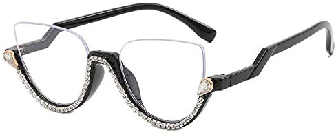 HPIRME Vintage Half Frame Diamond Light Brille Frauen Lady Cat Eye Strass Brillen, 3, Einheitsgröße