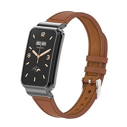 nuosiweilang Armband Kompatibel mit Xiaomi Smart Band 7 Pro Armband Ersatzband Lederarmband Uhrenarmband Zubehör für Mi Band 7pro Smartwatch Männer und Frauen Braun
