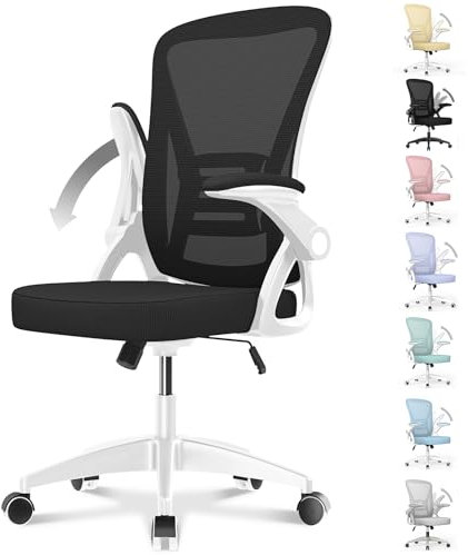 naspaluro Chaise Bureau avec Accoudoir Réglable, Fauteuil Ergonomique en Maille Respirante avec Soutien Lombaire, Dossier Inclinable et Hauteur Réglable, Roulette Pivotant à 360°, Blanc