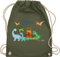 Turnbeutel Rucksack - Geschenk Dinosaurier personalisiert mit Name I Dino I Dinos - Unisize - Olivgrün - sportbeutel junge kita beutel für wechselwäsche tier trex stoffbeutel
