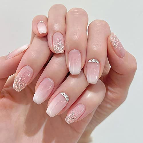 JUSTUSNX Lot de 24 faux ongles carrés avec strass pour femmes et filles (B)
