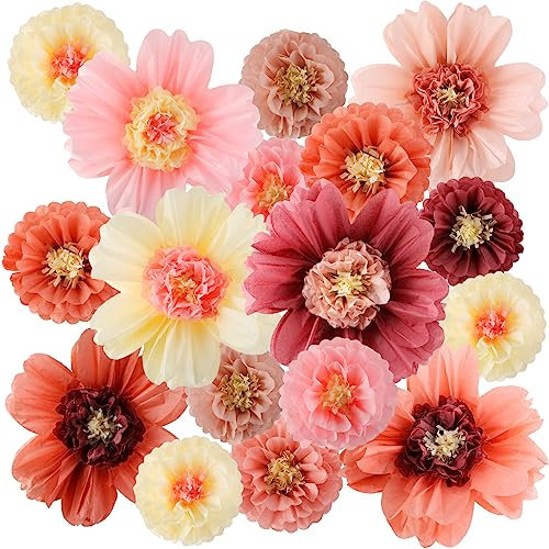 Crowye Große bunte Seidenpapier-Blumen, 50.8 cm, handgefertigt, riesige Fiesta-Papierblumen für mexikanische Party, Hochzeit, Geburtstag, Babyparty, Outdoor-Wanddekoration (Vintage-Farbe, 12 Stück)