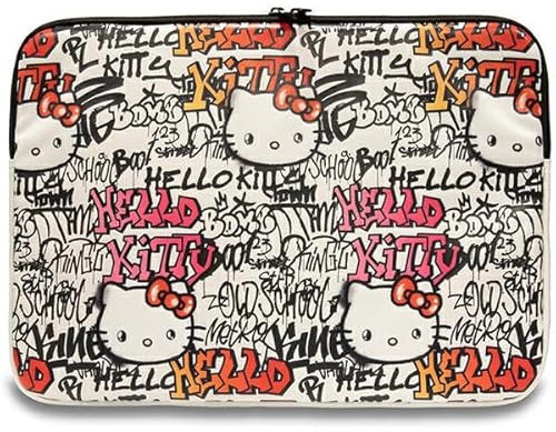 CG MOBILE Housse Hello Kitty HKCSZPDGPTE 14 Beige Zip PU Tags Graffiti