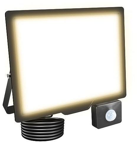 RIGIDON LED Strahler mit Bewegungsmelder 75W 7500LM Aussenstrahler mit Bewegungsmelder 3000K Warmweiß Wasserdicht Außen Fluter Außenleuchte Aussenlampe für Garten Garage Innenhöfe Sportplatz Hof