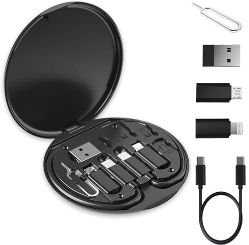 Multi USB Adapter Cable Kit, USB C to iOS Device Adapter Box, Conversion Set USB A & Type C to Male Micro/Type C/iOS Device for Data Transfer, Card Storage, Tray Eject Pin, Phone Holder-Black