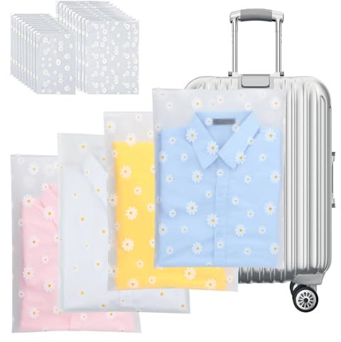 AiQInu 20 Stück Reise Kleidertaschen Organizer,Zipper Beutel,Kleidung Tüten Einpacken Aufbewahrungsbeutel,Reisetasche für Kleidung Unterwäsche Handtücher Schuhe Kosmetik(Gänseblümchen)(2 Größen)