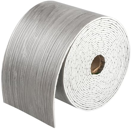 Qiveno Bande de calfeutrage et de garniture en PVC pour plinthe autocollante (couleur grain de bois gris) 10 m x 9,9 cm