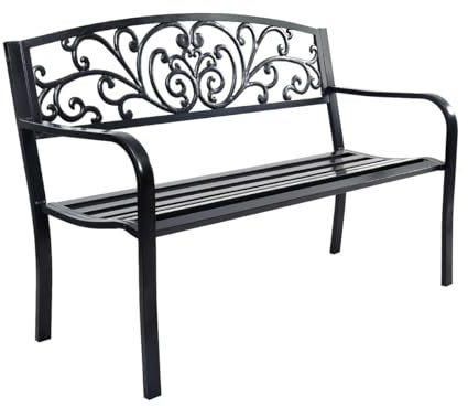 GIANTEX Gartenbank 2 Sitzer, Parkbank aus Gusseisen, Eisenbank bis 280 kg belastbar, Terrassenbank Ruhebank mit Rücken- & Armlehnen, Sitzbank für Garten, Balkon, Terrasse, 126x60x85cm (Schwarz)